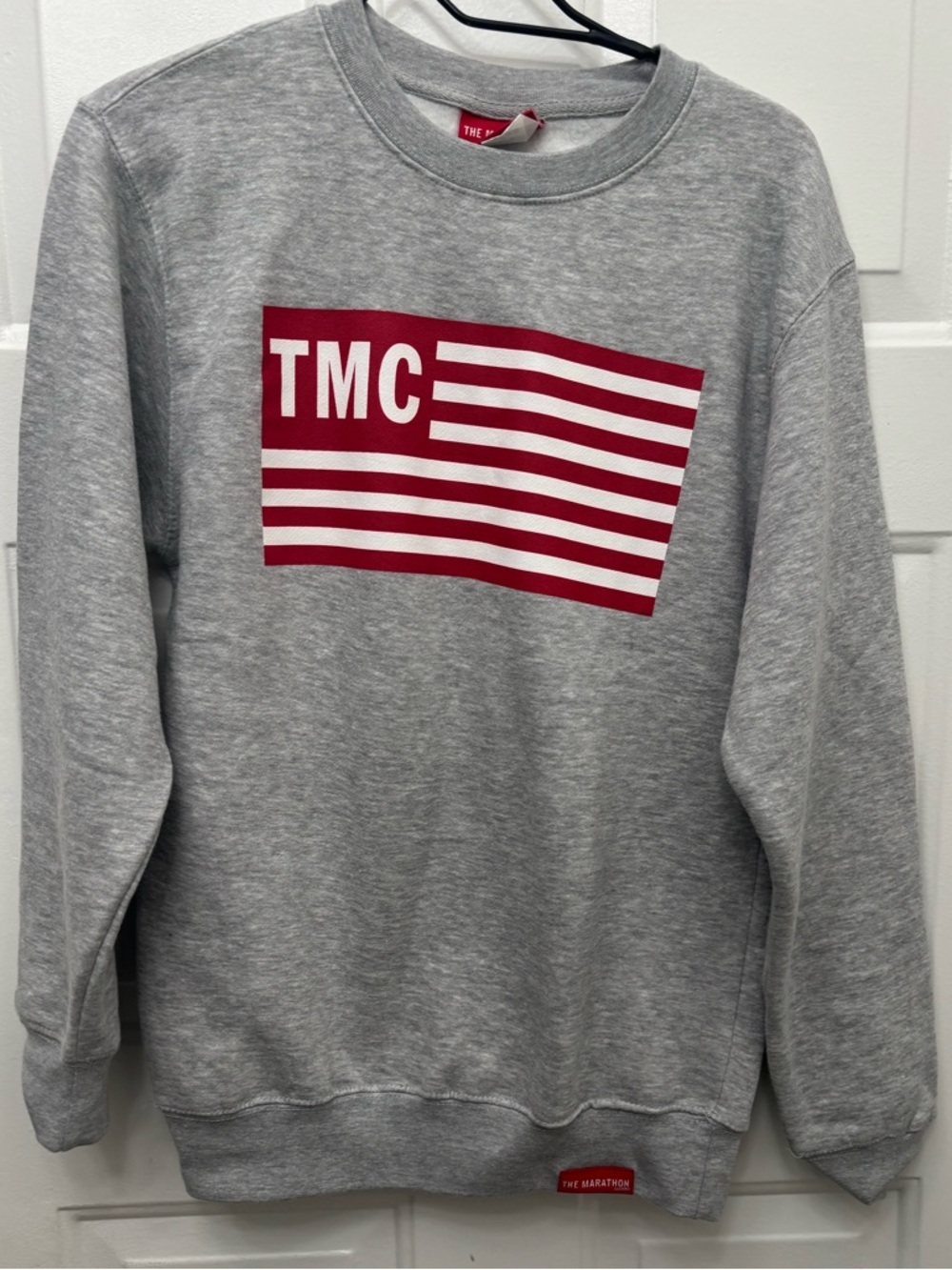 Gray Crewneck Sweatshirt with Red Logo
